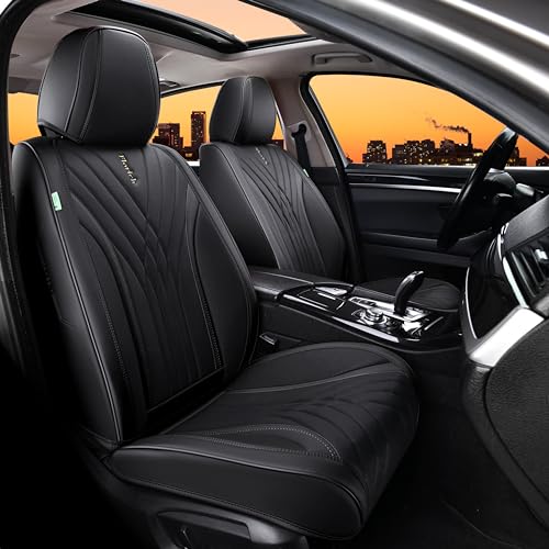 FLORICH Car Seat Covers, Leather Seat Covers 2PCS,Waterproof Front Seat Cover for Cars, Luxury Leatherette Car Seat Cushion, Automotive Black Seat Covers for Sedan SUV Pick-up Truck - color: Black, size: Front