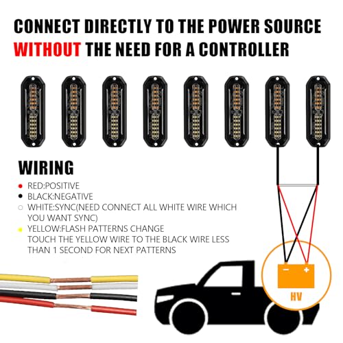 WINECO Amber/White LED Strobe Lights Kit - 8pcs 12-LED Flashing Emergency Warning Lights for Trucks, Cars and Vehicles - color: Amber White