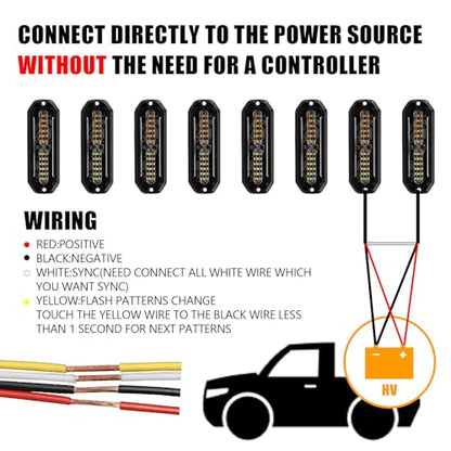 WINECO Amber/White LED Strobe Lights Kit - 8pcs 12-LED Flashing Emergency Warning Lights for Trucks, Cars and Vehicles - color: Amber White