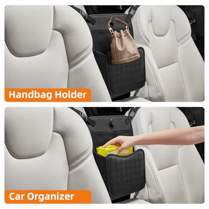 Purse Holder for Car,Car Purse Holder Between Seats,PU Leather Seat Back Organizer,Large Capacity Bag,Car Net Pocket Handbag Holder,Pet Barrier(Black) - color: Black