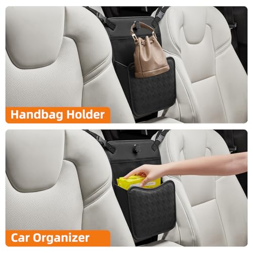 Purse Holder for Car,Car Purse Holder Between Seats,PU Leather Seat Back Organizer,Large Capacity Bag,Car Net Pocket Handbag Holder,Pet Barrier(Red) - color: Red