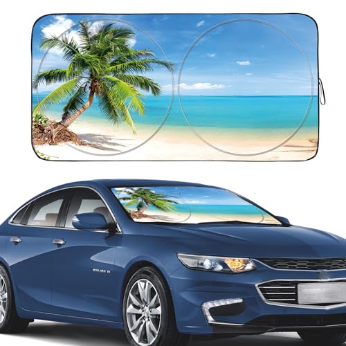 Gven Windshield Sun Shade for Car Front Window Cover Sunshades Visor Automotive Sun Shield for Compact Sedan, SUV, Midsize Sedan, Small Pickup Blocks UV Rays Keep Your Vehicle Cool (Palm Tree, S) - color: Palm Tree, size: Standard