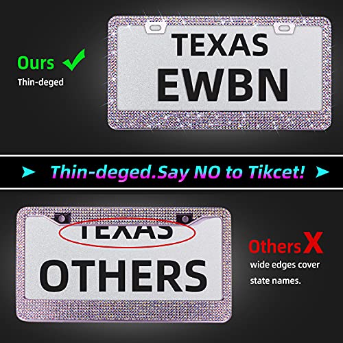 Bling Rhinestone License Plate Frame for Women Teen Girls，White Diamond Sparkly Stainless Steel Frames & Over 1200 pcs Finest 14 Facets Round-Cut Glass Crystals Premium Diamond+GiftBox(Colorful) - color: Colorful