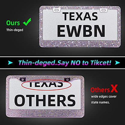 Bling Rhinestone License Plate Frame for Women，Diamond Sparkly License Plate Frames| Stainless Steel Frames & Over 1200 pcs Finest 14 Facets Black Glass Crystals Premium Diamond+GiftBox(Colorful) - color: Colorful-2PK