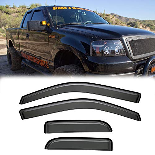 4pcs Outside Mount Style Window Rain Guards Durable Side Wind Deflectors Dark Smoke Nice Vent Window Visors Compatible with F-150 04-14 Super Extended Cab 94738 - size: for F-150 04-14 Super/Extended