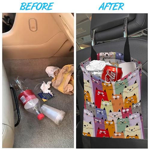 Car Trash Bag Cute kitten Cats Car Garbage Bag Hanging Car Trash Can for Back Seat with Drawstring - color: Cute kitten Cats