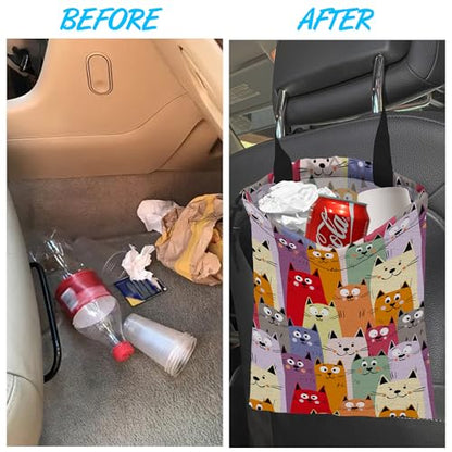 Car Trash Bag Cute kitten Cats Car Garbage Bag Hanging Car Trash Can for Back Seat with Drawstring - color: Cute kitten Cats