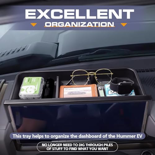 RUNROAD Dashboard Storage Organizer Tray Compatible with 2025-2022 Hummer EV Accessories, Center Console Storage Holder Behind Screen Dash Board Armrest Tray Insert Organizer (Behind The Wheel)