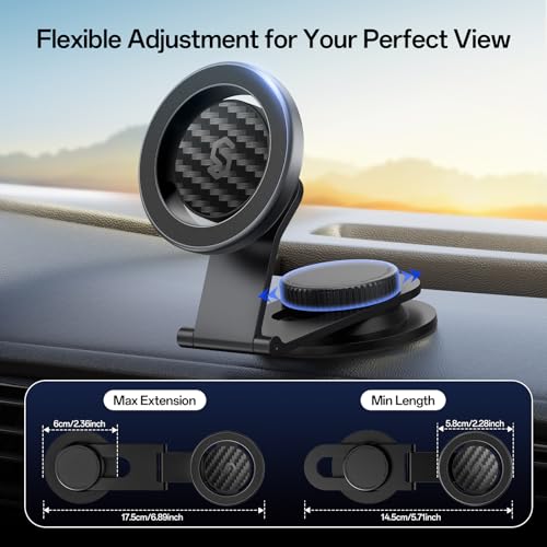 SYNCWIRE Fits MagSafe Car Mount for Universal Dashboard,Tesla Screen,Magnetic Phone Holder for Car, Foldable Aluminum Alloy Arm, Super Stable Car Mount for iPhone 17 Pro Max 16 15 14 13 12&All Phones - color: Black