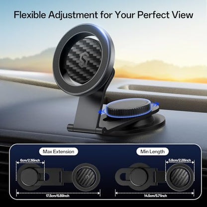 SYNCWIRE Fits MagSafe Car Mount for Universal Dashboard,Tesla Screen,Magnetic Phone Holder for Car, Foldable Aluminum Alloy Arm, Super Stable Car Mount for iPhone 17 Pro Max 16 15 14 13 12&All Phones - color: Black