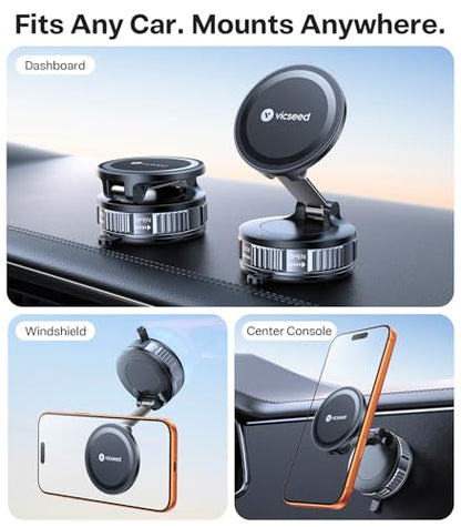 VICSEED Ultimate for Magsafe Car Mount [98+LBS Strongest Suction] 360° Vacuum Magnetic Phone Holders for Your Car Metal Arm Foldable Cellphone Mount for iPhone 17 16 15 14 13 12 Pro Max Air Android