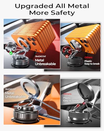 Magnetic Phone Holder for Car 2026 Heavy Duty Model [All Metal] 360° Adjustable Vacuum Suction Car Magsafe Phone Mount Cell Phone Holders for Your Car for iPhone 17 16 Pro Max 15 14 13 12 Plus - color: Black