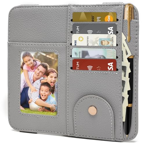 Visor Organizer, Grey Sunglass Holder For Car, Sunvisor Organizers with Multiple Pockets and Picture Frame, Essential Car Interior Accessories for Women and Men - color: Grey