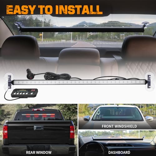 XRIDONSEN 35 inch Traffic Advisor Emergency Light Bar 144 LED Red White Firefighter Lights Warning Flashing Safety Interior Windshield strobe lights w/Directional for Volunteer Vehicles Trucks POV - color: Red//White