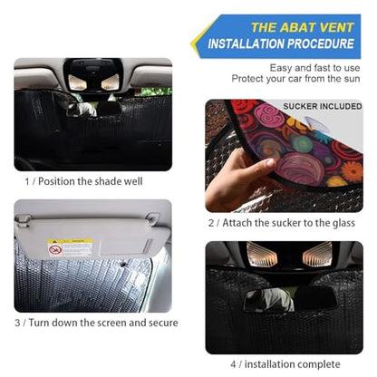 Windshield Sun Shade Abstract Flower Tree Front Window Block UV Shades Visor Reflective Retractable for Car SUV Trucks - color: A011