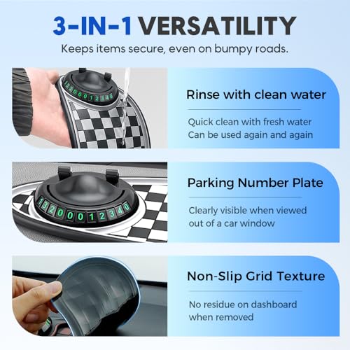 2026 New Multifunction Car Anti-Slip Pad, 360° Rotatable Phone Holder Dashboard Pad with Hidden Parking Number Plate, Car Anti Slip Pad Phone Holder for Phone Keys Sunglasses (Brown) - color: Brown