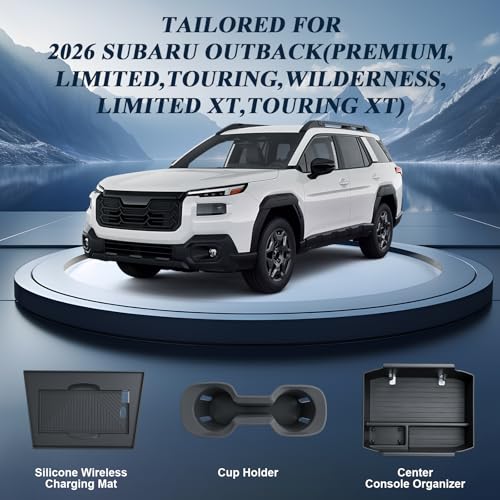BIBIBO 3Pack for 2026 Subaru Outback Center Console Organizer 2026 Subaru Outback Console Armrest Tray+Cup Holder +Wireless Charging Mat 2026-Outback Insert Organizer Tray - color: Black-3Pack