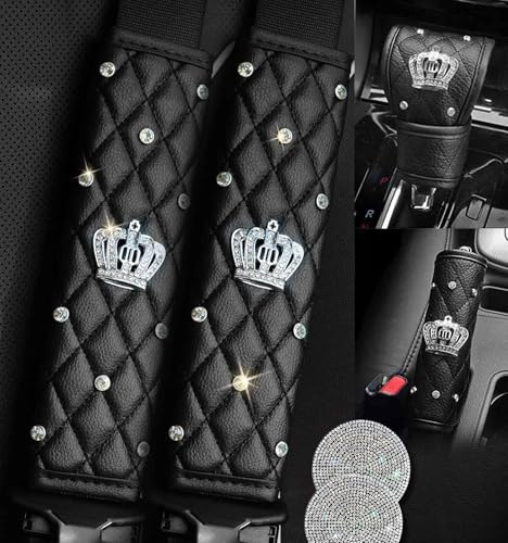 4PCS Bling Car Crown Seatbelt Strap Covers for Women Girls - Crystal Rhinestone Velvet Shoulder Pad Protector - Diamond Shine Safety Shoulder Pad, Car Decor Interior Accessories - color: B-Crown 4