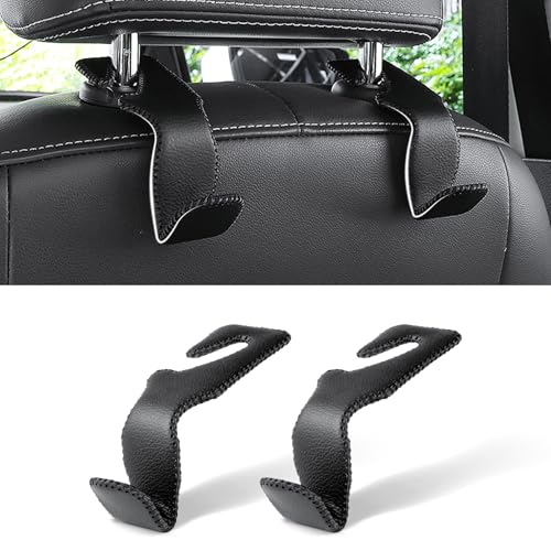 LivTee Black Superior Leather Car Seat Back Headrest Hook, Auto Seat Hook Hangers Interior Accessories for Purse Coats Umbrellas Grocery Bags Handbag, 2-Pack - color: Black