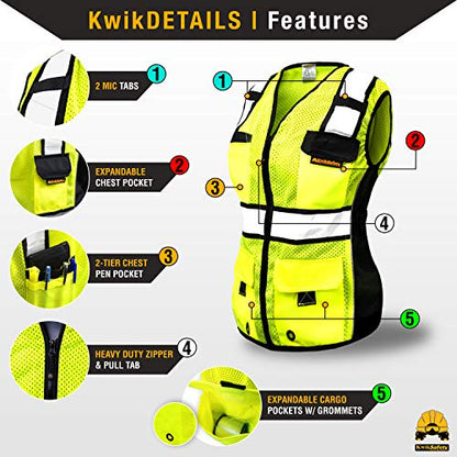 KwikSafety - Charlotte, NC - RoadBOSS Economy & Premium Safety Vest for Women [SNUG-FIT] Class 2 ANSI Tested OSHA - color: Yellow, size: Large, style: 1 Pack