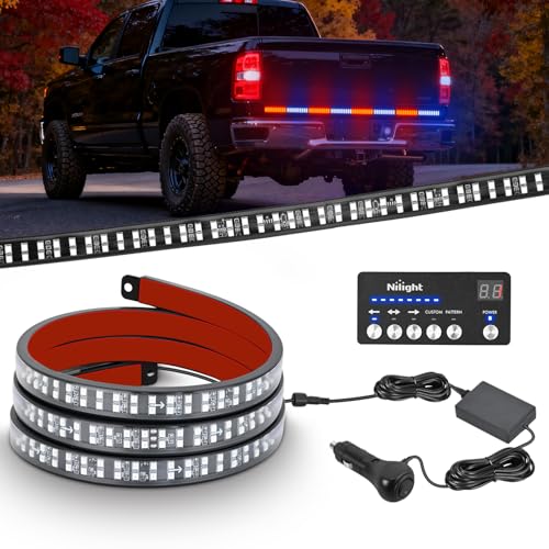 Nilight 60 Inch Emergency Strobe Light Strips with Controller, 384LED Flashing Warning Hazard Safety Rear Window Tailgate Lights for Truck Trailer Construction Plow Pickup Tow SUV Vehicles, Red Blue - color: 60" Tailgte Strobe w/ Controller Red Blue