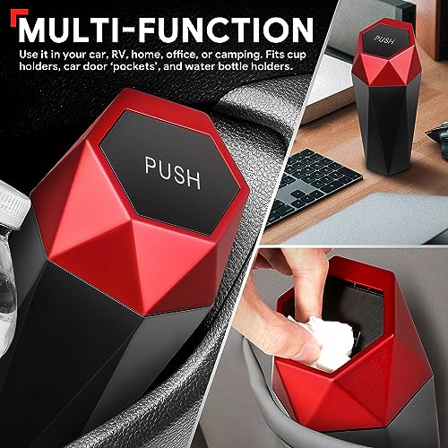 DNA Motoring 2PCS Mini Car Auto Trash Can with Removable Lid, Leakproof Mini Garbage Bin for Automotive Home Office,Black/Red,Set of 2,ZTL-OD-01-RD - color: Black/Red, style: 2pcs