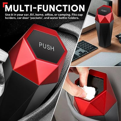 DNA Motoring 2PCS Mini Car Auto Trash Can with Removable Lid, Leakproof Mini Garbage Bin for Automotive Home Office,Black/Red,Set of 2,ZTL-OD-01-RD - color: Black/Red, style: 2pcs