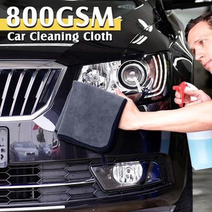 Nuenen 20 Pcs Microfiber Car Drying Towels Microfiber Cleaning Cloth 800 GSM Thick Plush Cleaning Dusting Cloth Auto Detailing Absorbent Towels Rags for Car Household Kitchen Window(Grey and Yellow) - color: Grey and Yellow