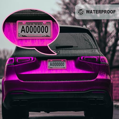 Pink License Plate Frame, Premium Fashion Matte Aluminum Alloy Holder with 2 Holes, 2 Pack Waterproof Rust-Proof Universal Car Frame for Women, Including Screws, Caps and Rattle Proof Pads - color: Pink