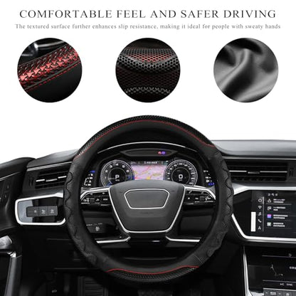 Car Steering Wheel Cover, 15 Inch Anti-Slip Steering Wheel Cover Protector with 3D Honeycomb Design, Universal Steering Wheel Covers for Truck SUV, Car Accessories (Black,Round Shape) - color: Black, Round Shape