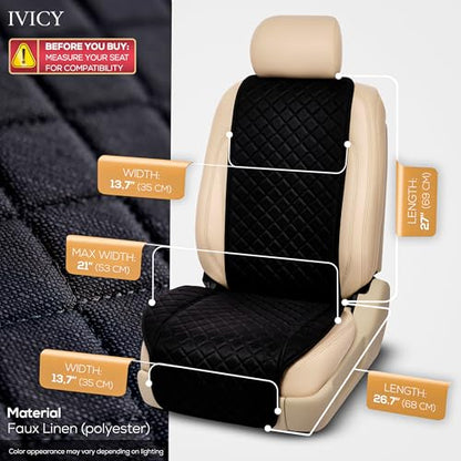IVICY Faux Linen Front Car Seat Cover – Durable, Non-Slip Seat Protector for Cars – 1 Unit, Black - color: BLACK WS LN