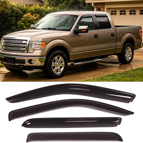 Side Vent Window Visors Wind Deflectors Guard Shade for F150 SuperCrew/Crew Cab Sun Rain Guards 2009-2014,Tape On Smoke Out-Channel Vent Deflector,Weatherproof Side Window Deflector,4PC-Set 94155 - size: 2009-2014 F150 Supercrew/Crew Cab