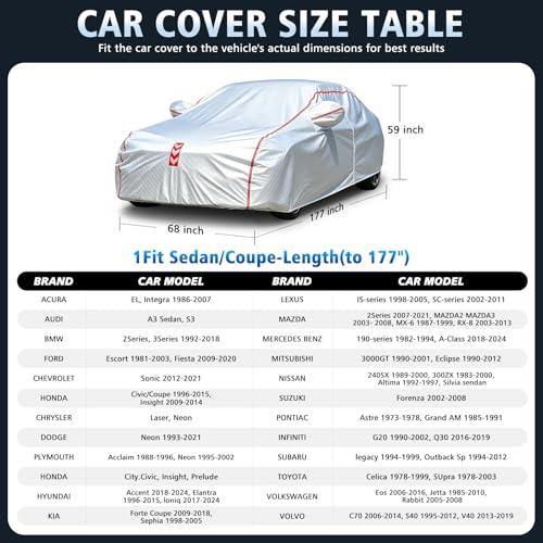Car Cover, 360° Underbody Wrap Design, All-Weather Waterproof Car Cover, Suitable for Sedans, Vehicle Body Length up to 177 in - size: 1（Sdean-A0）
