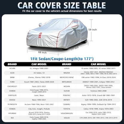 Car Cover, 360° Underbody Wrap Design, All-Weather Waterproof Car Cover, Suitable for Sedans, Vehicle Body Length up to 177 in - size: 1（Sdean-A0）