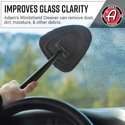 Adam's Polishes Windshield Cleaning Tool - Car Interior Window Glass Wand Accessory with 3 Microfiber Pads & Extendable Handle for Removing Dust, Moisture, Haze, Defrosting, Etc.