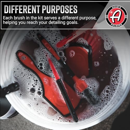 Adam's Wheel & Tire Brush Kit (3-Item) - Includes Wheel Brush, Tire Brush & Barrel Brush for Cleaning Rubber, Plastic, Chrome, Metal, Aluminum, Rim & Spoke Surfaces - size: 3-Item
