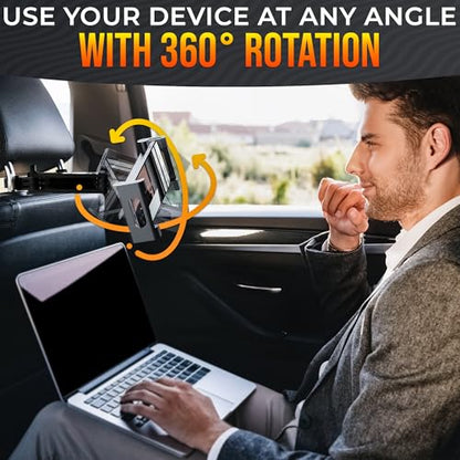 Car Headrest Tablet Holder for 5.5"-11" Devices - Tablet Headrest Mount with 360° Rotation & Charging Port Access - Quick Install & Adjustable Car Tablet Holder Сompatible with Smartphones and Tablets