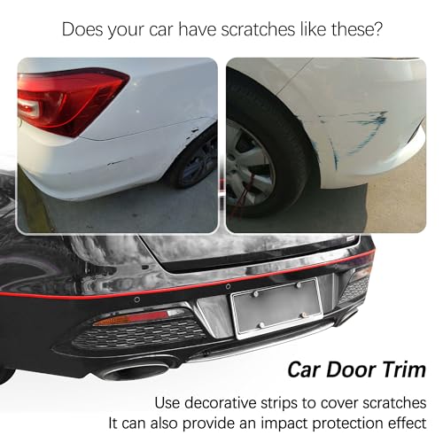 16.4Ft Cuttable Automotive Trim Strip,Anti-Scratch Car Door Trim Molding Car Exterior Accessories,Universal CCar Stickers Trim Strip for Hood,Window,Door,Bumper,Headlight (Red)