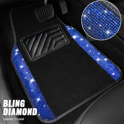 CAR PASS Bling Rhinestones Diamond Car Floor Mat,Sparkly Glitter Shining Crystal Carpet Anti-Slip PVC Heel Pad Waterproof Universal for Automotive SUV,Sedan,Van,4pcs Girl Pretty Women Men Black Blue - color: Blue Diamond