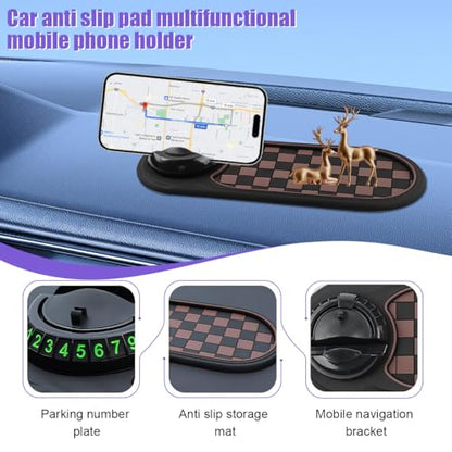 Multifunctional Car Anti-Slip Pad, 3 in 1 Rotatable Non-Slip Vehicle Dashboard Mat with Phone Holder & Temporary Parking Number, Dash Storage Pad for Key Gadget, Universal Fit (Brown/Black) - color: Brown/Black