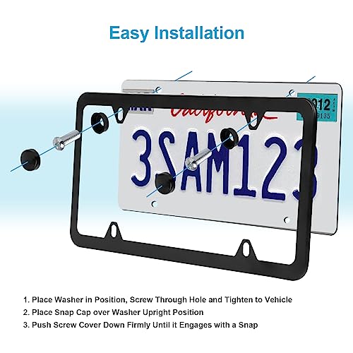 License Plate Frames Black, 2Pcs 4 Holes License Plate Holders, Stainless Steel License Plate Frame, Car License Plate Covers for US Vehicles