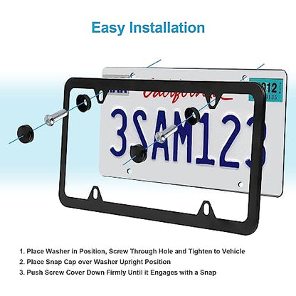 License Plate Frames Black, 2Pcs 4 Holes License Plate Holders, Stainless Steel License Plate Frame, Car License Plate Covers for US Vehicles