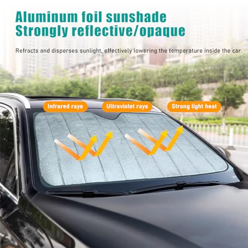 Dickno Car Windshield Sun Shade, 55.1"×27.5" Foldable Front Window Shade Protect Your Car from Sun Heat & Glare Best UV Ray, Auto Windscreen Sun Blocker Shield with 2 Side Window Shades