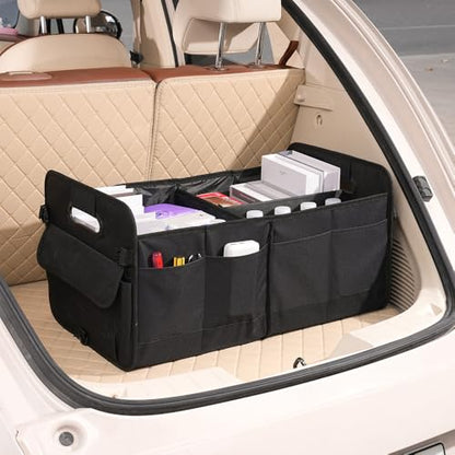 Car trunk storage box Foldable sedan SUV Universal outing travel good goods Multi compartment partition with handle (black) - color: black