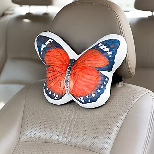 JWH 3D Butterfly Pillow Print Neck Cushion for Car Travel Plane Airplane Trip Headrest Long Flights Essentials Cute Head Rest Sleeping Napping Cushion with Elastic 8 x 12 Inch Orange - color: Z Neck Orange