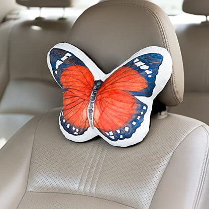 JWH 3D Butterfly Pillow Print Neck Cushion for Car Travel Plane Airplane Trip Headrest Long Flights Essentials Cute Head Rest Sleeping Napping Cushion with Elastic 8 x 12 Inch Orange - color: Z Neck Orange
