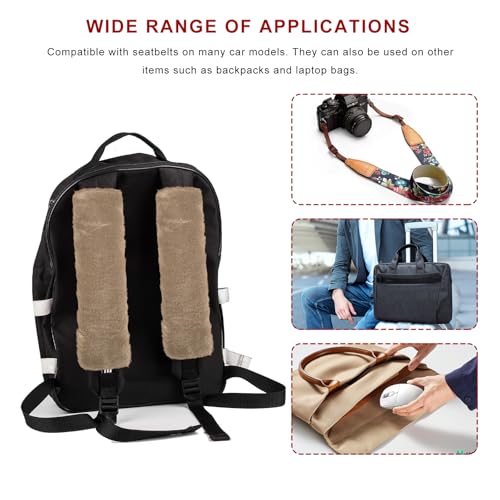 Sun Walker 2PCS Seat Belt Shoulder Pads, Fluffy Soft Plush Auto Seat Belt Pads for Protecting Your Neck & Shoulder, Comfortable Seatbelt Cover Warm Protective Cushion for Most Cars (Light Brown) - color: Light Brown