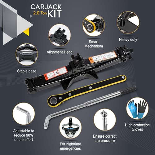 Car Jack Kit 2 Ton (4,400 lbs) | Scissor Jack for Car - Tire Jack Tool Kit | Portable, Ideal for SUV and Auto - Universal Kit with Lug Wrench | Heavy Duty Material - size: Car Jack Kit 2 Ton + Lug Wrench