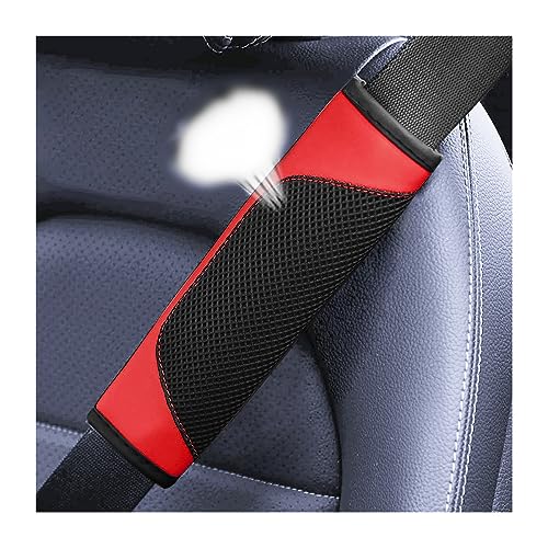 BESULEN Car Seat Belt Pads Cover, 2 Pack Leather Mesh Universal Seatbelt Shoulder Strap Protector, Soft Harness Pad Safety Belt Cover for Comfortable Driving, Car Interior Accessories (Red) - color: Red