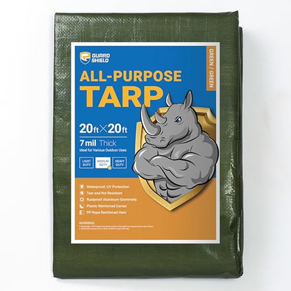 GUARD SHIELD Green Tarp Waterproof 20x20 Feet Medium Duty All Purpose Poly Tarps Cover 7mil - color: Green, size: 20x20